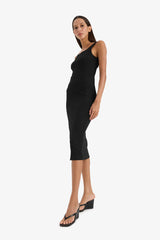 Bodycon Square Neck Basic Plain Ribbed Camisole Strappy Midi Black Summer Dress