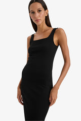 Bodycon Square Neck Basic Plain Ribbed Camisole Strappy Midi Black Summer Dress