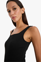Bodycon Square Neck Basic Plain Ribbed Camisole Strappy Midi Black Summer Dress