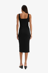 Bodycon Square Neck Basic Plain Ribbed Camisole Strappy Midi Black Summer Dress