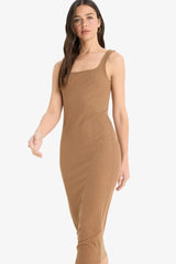 Bodycon Square Neck Basic Plain Ribbed Camisole Strappy Midi Black Summer Dress