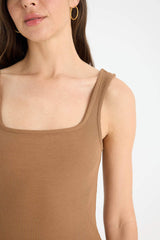 Bodycon Square Neck Basic Plain Ribbed Camisole Strappy Midi Black Summer Dress