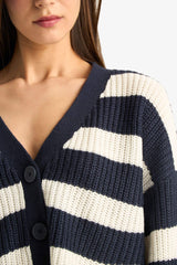 Regular Fit V-Neck Striped Buttoned Knit Cardigan