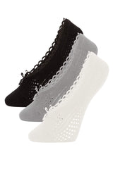 Women Invisible 3 Pcs Cotton Frill Babet Socks