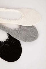 Women Invisible 3 Pcs Cotton Frill Babet Socks