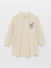 Polo Neck Printed Long Sleeve Girls Dress