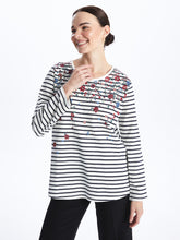 Crew Neck Striped Long Sleeve Women T-Shirt