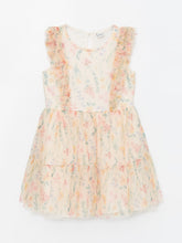 Crew Neck Floral Girls Tulle Dress
