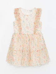 Crew Neck Floral Girls Tulle Dress