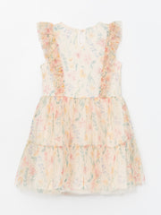 Crew Neck Floral Girls Tulle Dress
