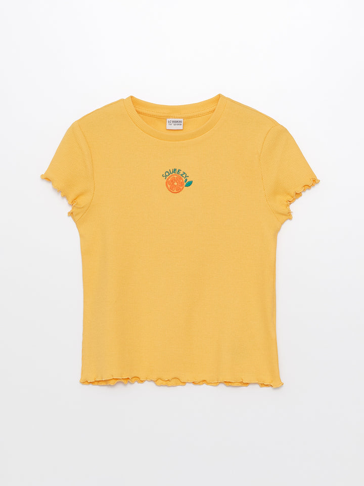 Crew Neck Embroidered Short Sleeve Girls T-Shirt