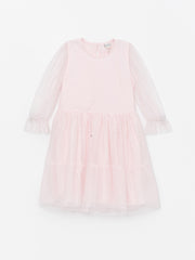 Crew Neck Long Sleeve Girls Tulle Dress