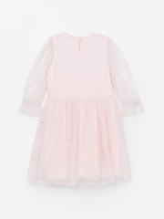 Crew Neck Long Sleeve Girls Tulle Dress