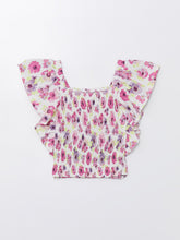 Square Neck Floral Short Sleeve Girls T-Shirt