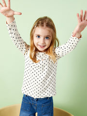 Crew Neck Long Sleeve Polka Dot Baby Girls T-Shirt