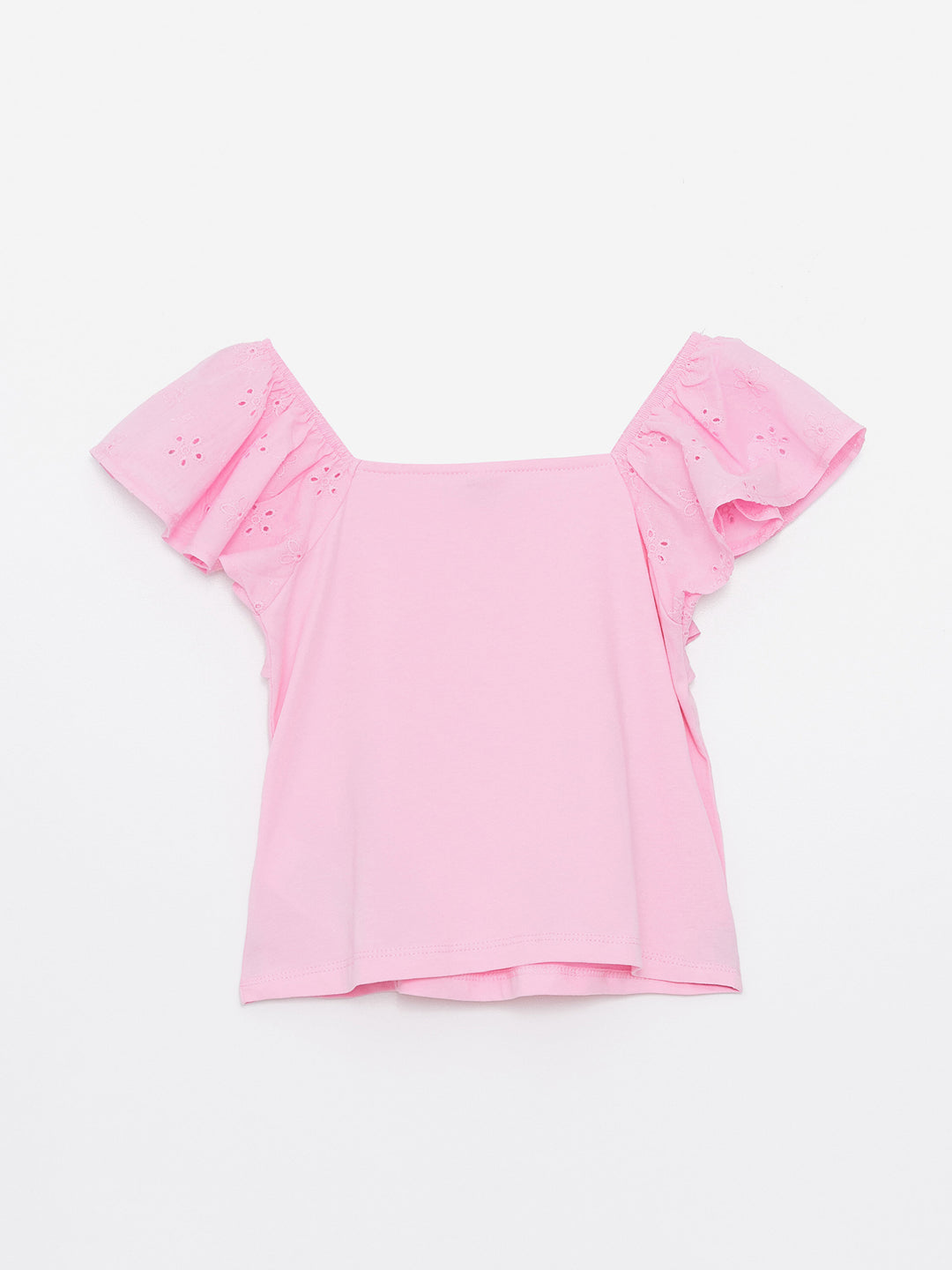 Square Neck Scallop Detailed Girls T-Shirt