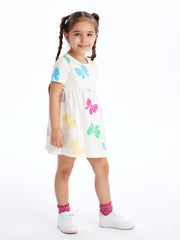 Crew Neck Short Sleeve Baby Girls Dress
