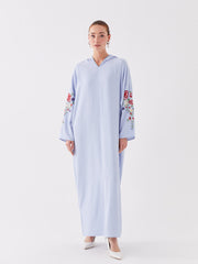 Hooded Embroidered Long Sleeve Oversize Women Dress