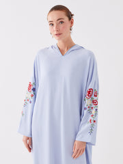 Hooded Embroidered Long Sleeve Oversize Women Dress