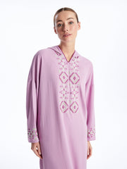 Hooded Embroidered Long Sleeve Women Dress