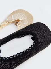 Self Patterned Women Ballerina Socks 2 Pack