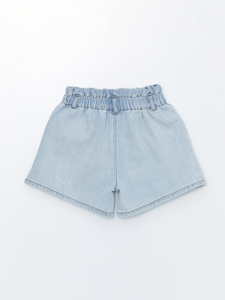 Embroidered Baby Girl Jean Shorts with Elastic Waist