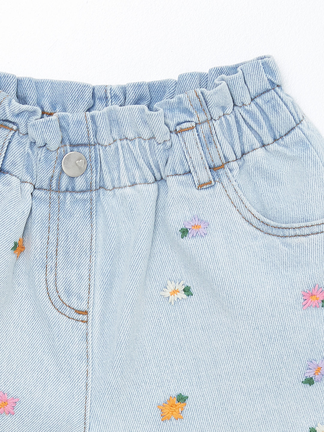 Embroidered Baby Girl Jean Shorts with Elastic Waist