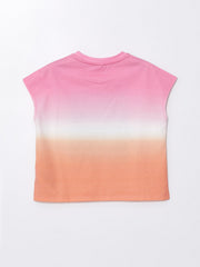 Crew Neck Printed Short Sleeve Girls Crop T-Shirt