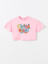 Crew Neck Printed Short Sleeve Girls Crop T-Shirt