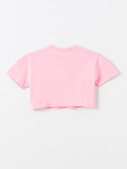 Crew Neck Printed Short Sleeve Girls Crop T-Shirt