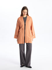 Shawl Collar Plain Long Sleeve Linen Blend Oversize Women Kimono