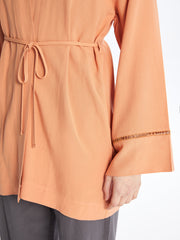 Shawl Collar Plain Long Sleeve Linen Blend Oversize Women Kimono