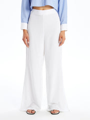 Elastic Waist Plain Linen Blend Women's Trousers