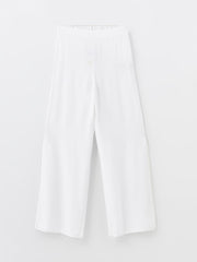 Elastic Waist Plain Linen Blend Women's Trousers