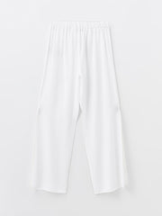 Elastic Waist Plain Linen Blend Women's Trousers