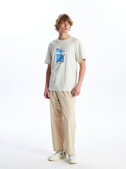 Crew Neck Short Sleeve Printed Combed Cotton Men T-Shirt