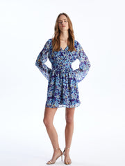 Double Breasted Collar Patterned Long Sleeve Women Dress