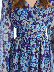 Double Breasted Collar Patterned Long Sleeve Women Dress