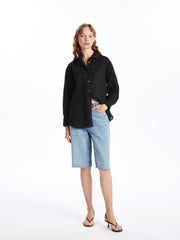 LCW Vision
New Black Plain Long Sleeve Oversize Linen Women's Shirt