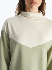 LCWAIKIKI Classic
Matte Green Stand Collar Color Block Oversize Women's Tunic