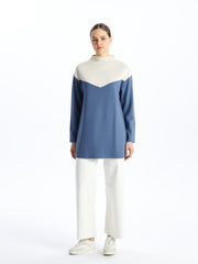 LCWAIKIKI Classic
Matte Green Stand Collar Color Block Oversize Women's Tunic