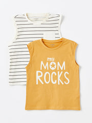 Crew Neck Printed Baby Boy Undershirt, Pack of 2