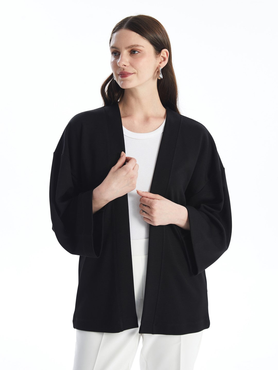 LCWAIKIKI Basic New Black Shawl Collar Plain Oversize Women s Cardigan