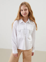 LCW Kids White Basic Long Sleeve Girl Crop Shirt