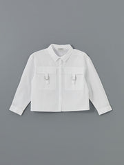 LCW Kids White Basic Long Sleeve Girl Crop Shirt