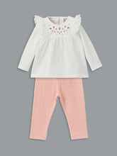 LCW baby Ecru Crew Neck Floral Baby Girl Blouse and Leggings 2-Pack