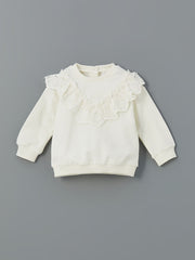 LCW baby Ecru Crew Neck Baby Girl Sweatshirt and Tights 2-Pack