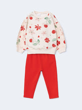 LCW baby Pink Crew Neck Floral Baby Girl Sweatshirt and Tights 2-Pack