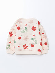 LCW baby Pink Crew Neck Floral Baby Girl Sweatshirt and Tights 2-Pack