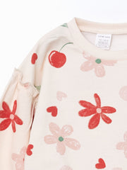 LCW baby Pink Crew Neck Floral Baby Girl Sweatshirt and Tights 2-Pack